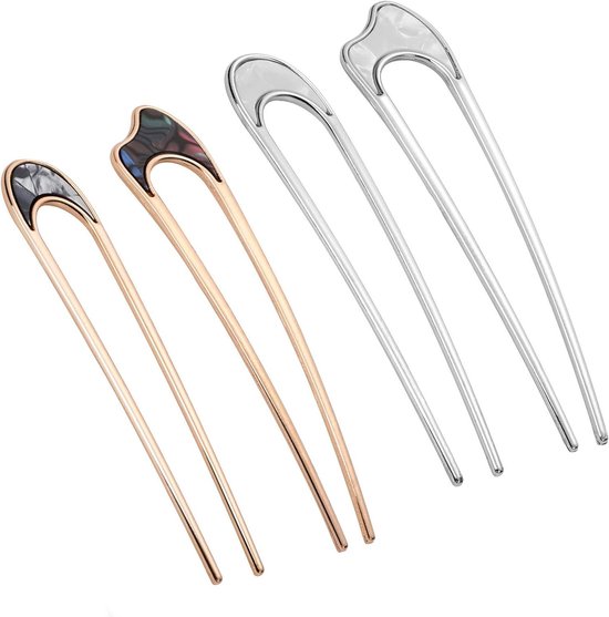 WLLHYF 4 stuks metalen U-vormige haarspeld haarspeld vorkstaafjes Franse stijl haarspeld 2 tanden opgestoken kapsel chignon spelden knot haarstyling accessoires voor vrouwen meisjes (stijl 1