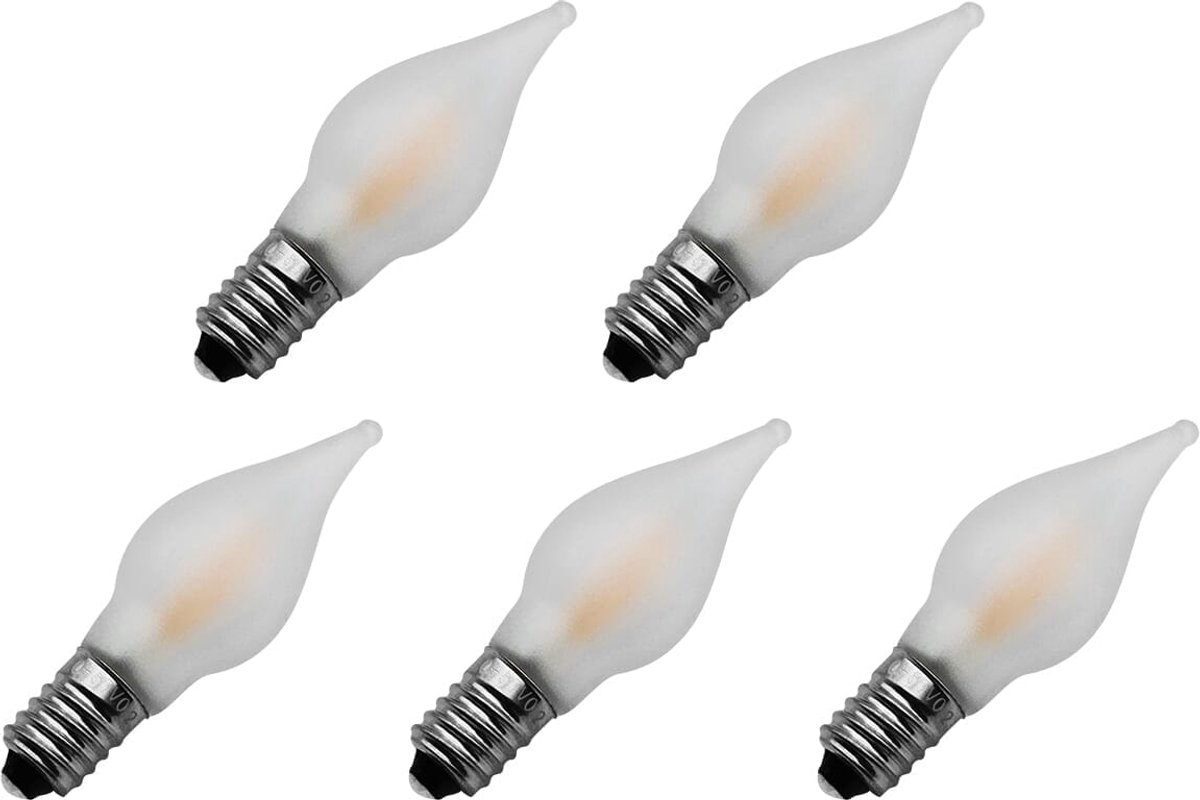 Reserve Kerstlampjes E10 LED Filament - 5 stuks - 10-55V - 0.2W - Warm Wit Licht - 2200K - Mat - Klassiek model
