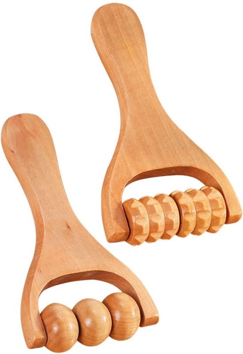 Houten Massage Roller Tool - 2 Stuks - Bindweefselmassages - Verbetert de houding - Massageapparaten - Relax - Voor Rug Nek Schouder Buik Taille Armen en Benen