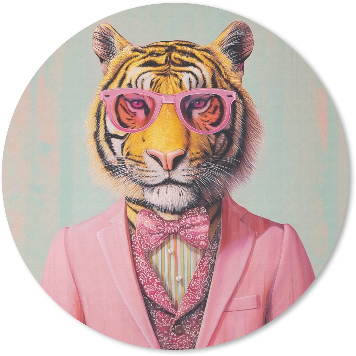 Muismat rond 20x20 cm - Mousepad Tijger - Strik - Jasje - Roze - Ronde muismatten