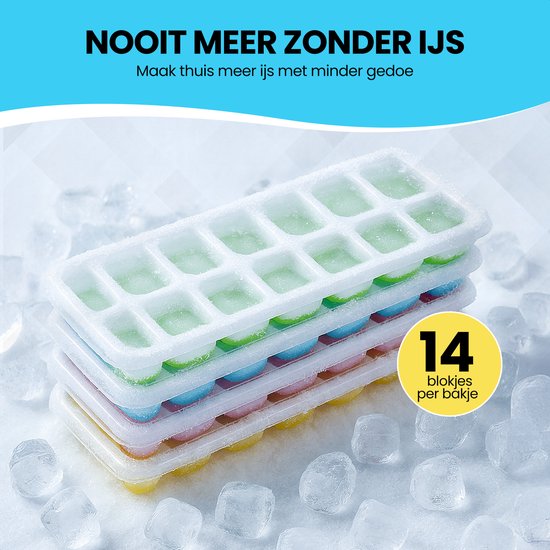 Lot 4 Bacs Glaçons 14 Cases Lot De 4 Bacs à Glaçons En Silicone Avec Couvercle - Forme Carrée, Empilables - Pour Cocktails, Whisky, Café - 14 Glaçons Par Bac Moules à Glaçons Silicone