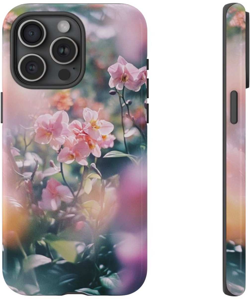 Zachte Roze Orchideeën Bloemenprint – Telefoonhoesje Geschikt voor iPhone 15 Pro Max