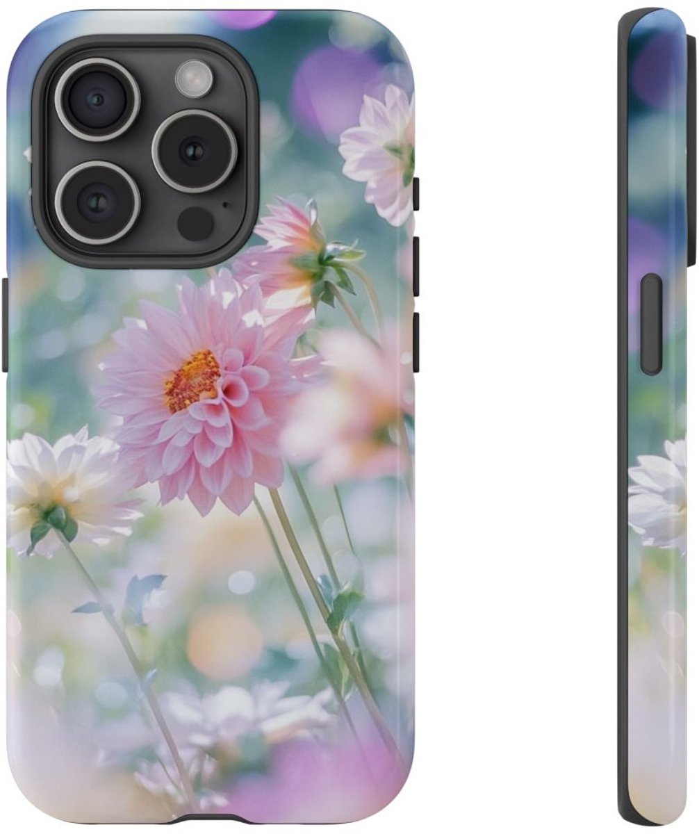 Zachte Pastel Dahlia's Bloemmotief – Telefoonhoesje Geschikt voor iPhone 15 Pro