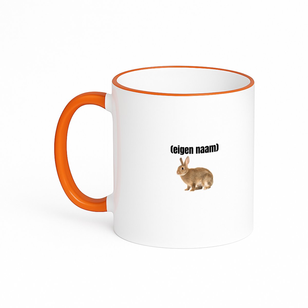Hacebo® - konijn met eigen naam koffiebeker met gekleurde rand oranje - Konijn - konijnen liefhebbers - thee mok - koffie beker - iemand die houdt van konijnen - verjaardag - cadeau - kado - koffiemok - 330 ML
