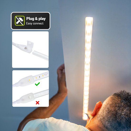 HOFTRONIC Flex60 - Dimbare LED Strip 10m - 3000K Warm wit - 60 LEDs per meter 2835 High Lumen - 308 Lumen per meter - IP65 voor binnen en buiten - Waterdicht en UV bestendig - Per meter inkortbaar - Incl. Netvoeding en eurostekker