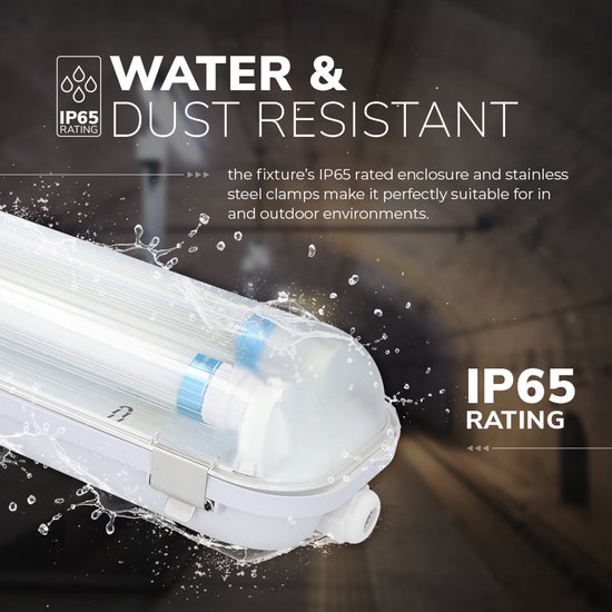 HOFTRONIC LED TL armatuur 120cm dubbel - T8 (G13) - 36 Watt 5040 lumen (140lm/W) - 6000K daglicht wit (860) - Koppelbaar - Flikkervrij - IP65 waterdicht - LED TL Lamp