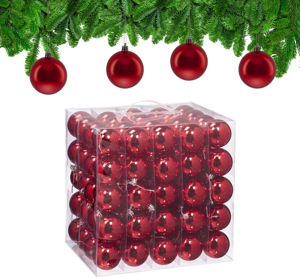 kerstballen set van 100 - Ø 6 cm - glanzend - kunststof - rood