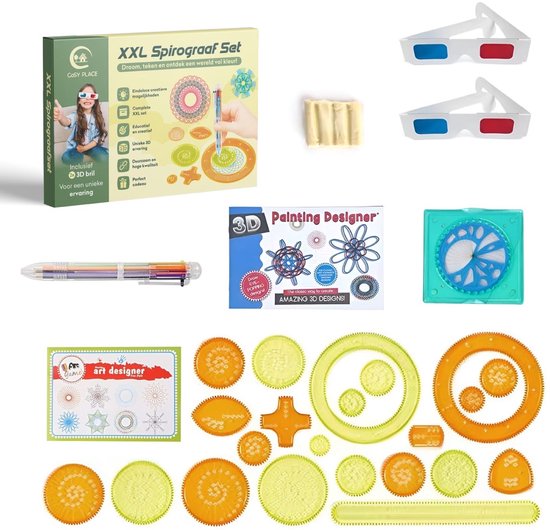 Cosy Place Spirograaf Set – 32-delig Tekenpakket – Tekenset - Educatief Tekenmateriaal voor Kinderen 5+ - Inclusief 3D bril