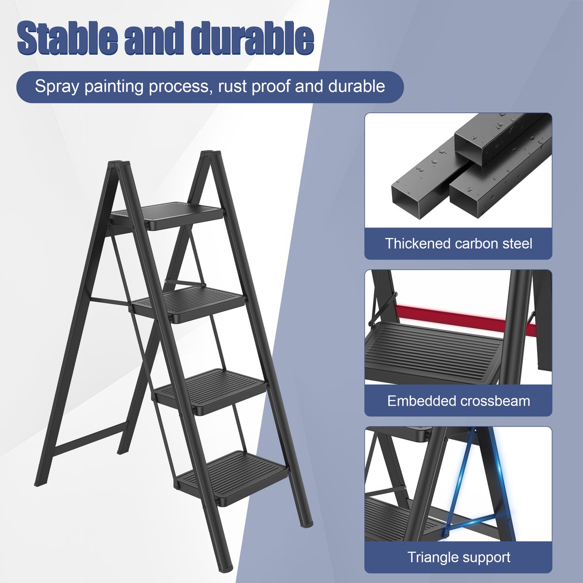 LZQ Opvouwbare trapladder, trapkruk, opvouwbare trap met brede antislip pedaal, multifunctionele huishoudtrap, trap tot 150 kg, zwart voor thuis, keuken, kantoor, buiten - 4 treden – foto 5