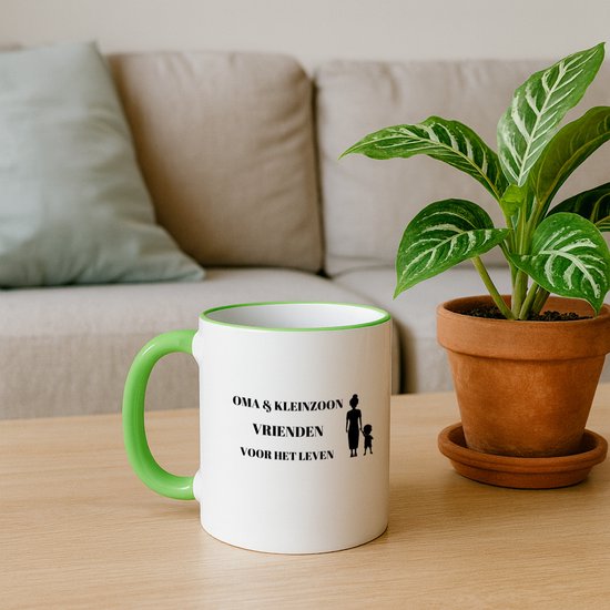 Hacebo® - Oma En Kleinzoon Vrienden Voor Het Leven Koffiebeker Met Gekleurde Rand Groen Oma Kleinzoon Thee Mok Koffie Beker Oma Cadeautjes Cadeau Kado Geschenk Kleinzoon Verjaardag Koffiemok 330 Ml