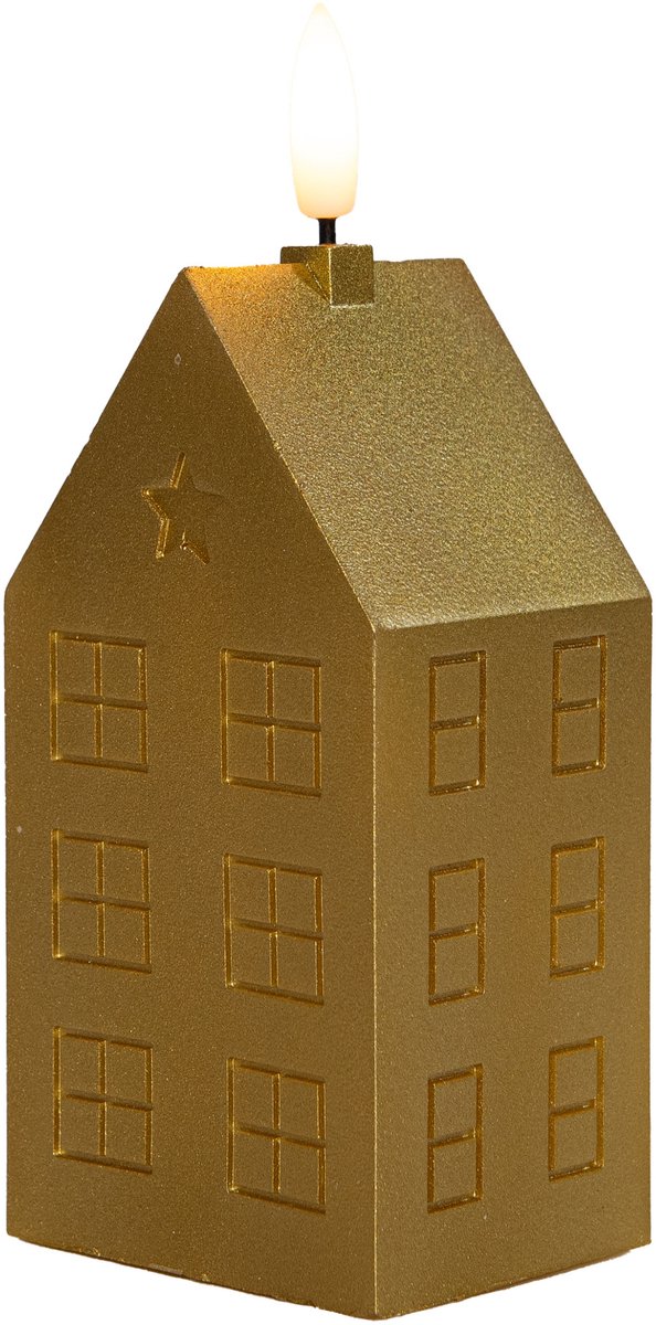 Anna's Collection LED kaars huisje - goud - H15 cm - met timer - op batterijen - kerst decoratie Goudkleurig