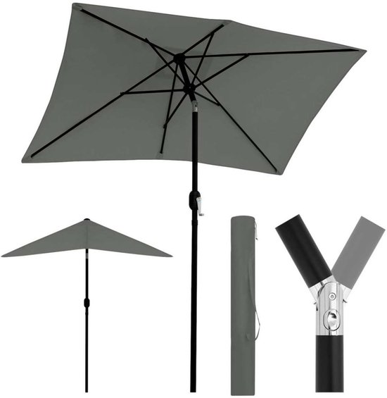 Parasol WARRAICH, protection UV, inclinable, ventilé, rectangulaire, gris foncé