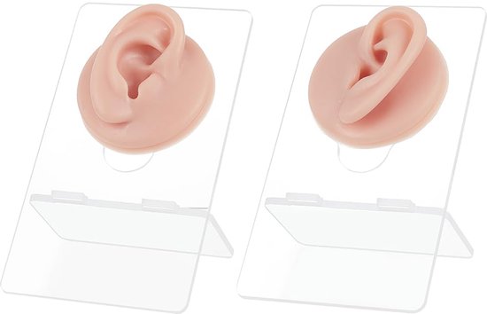 Foto: Trankielo siliconen oormodel met acryl standaard flexibel en realistisch set van 2 geschikt voor sieraden display en acupunctuur training