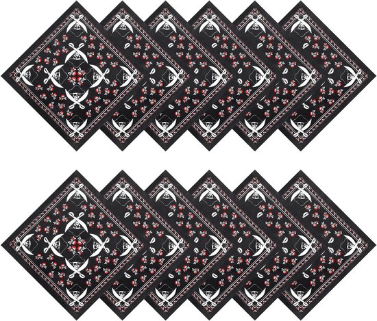 Foto: Zeynomax piraten hoofddoek bandana 12 stuks voor piratenthema party en halloween in zwart en rood piraten bandana voor kinderfeesten 