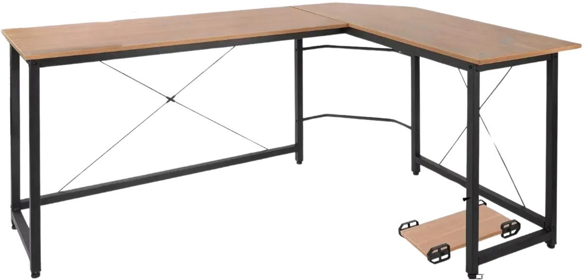 Happiq L-vormig Bureau Tavien - Voor Thuiswerk, Gaming & Kantoor - Ruim Hoekbureau voor PC & Laptop - 167 cm - Hout look