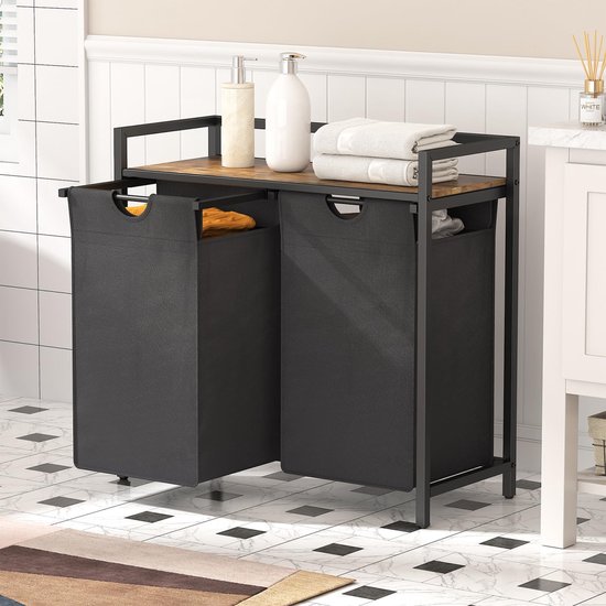 Lifewit Grote Plastic Wasmand met 2 Compartimenten, 110 L, Opvouwbare