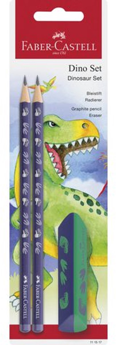 Potloodset Faber Castell Dino 3-delig 2x HB grafietpotlood en 1x gum blauw