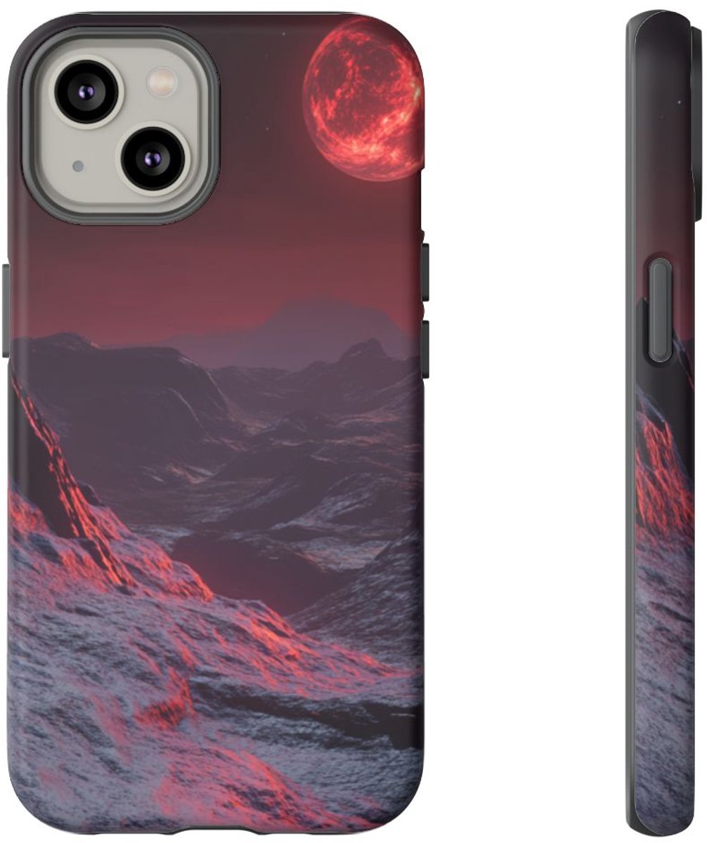 Rood Maanverlicht Berglandschap – Telefoonhoesje Geschikt voor iPhone 14