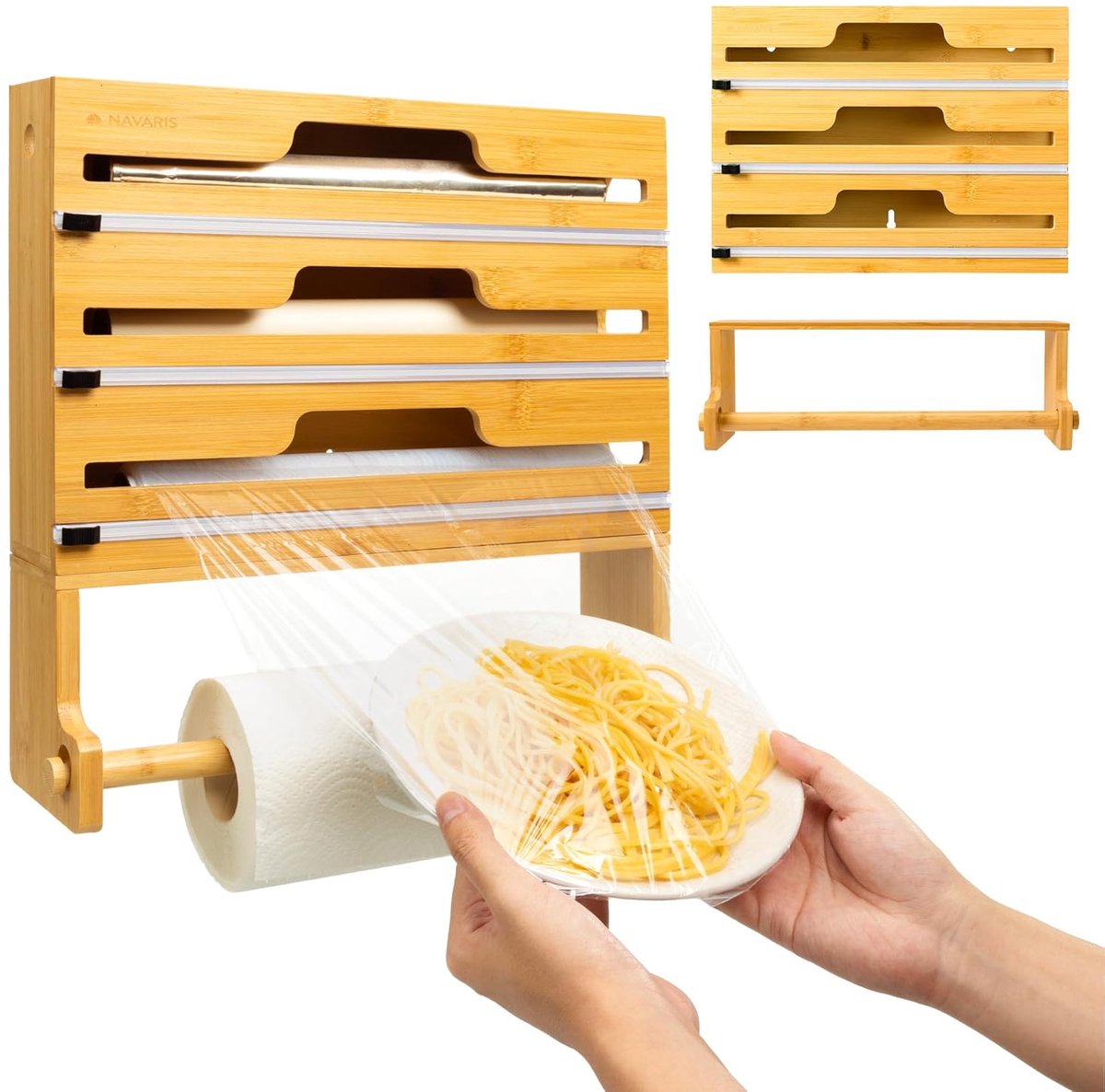 Multifunctionele Rollenhouder - Foliesnijder - Bamboe - 1 stuk