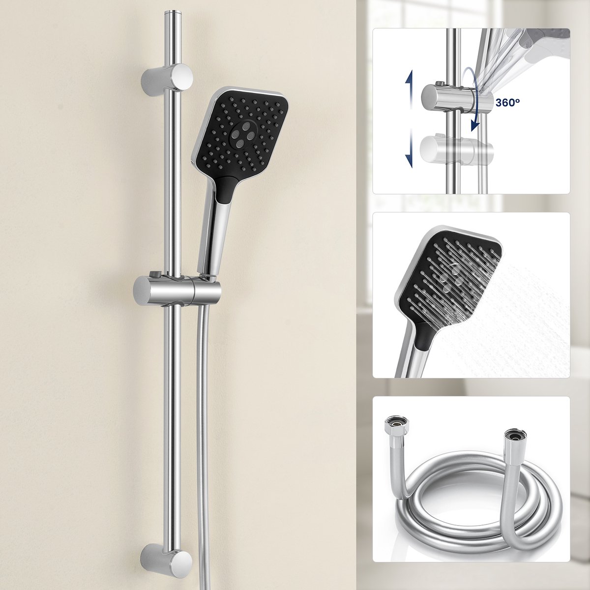 Sofetiy MAX Doucheset met Handdouche - 70 cm Glijstang - 3 standen - Doucheslang 150 cm - Anti-Kalk Douchekop - Chroom
