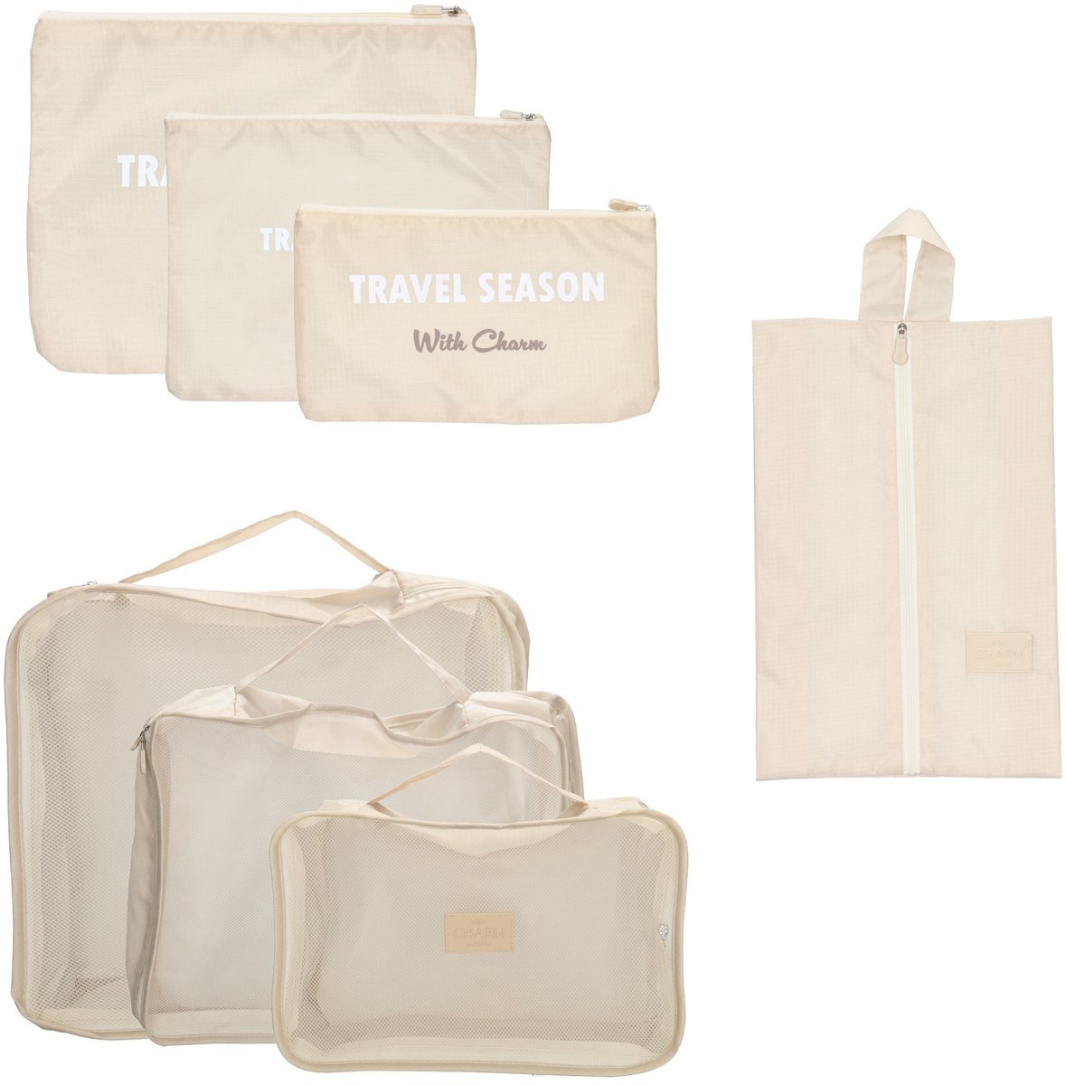 Charm London Travel Accessoires Packing cubes - 6 delig - Taupe
