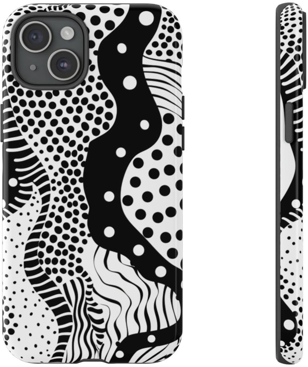 Zwart-Wit Abstract Stippenpatroon – Telefoonhoesje Geschikt voor iPhone 15 Plus