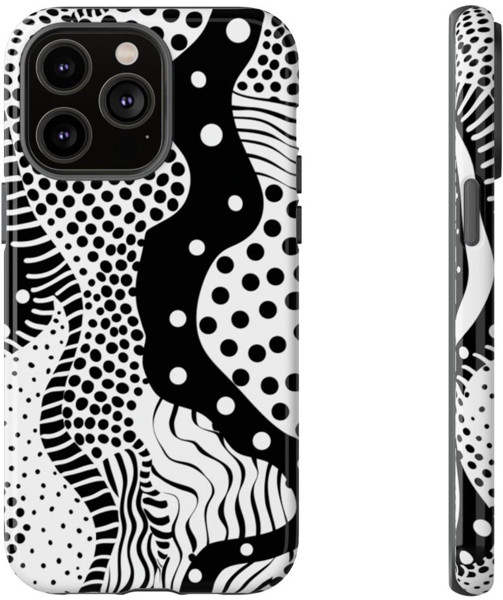 Zwart-Wit Abstract Stippenpatroon – Telefoonhoesje Geschikt voor iPhone 14 Pro Max