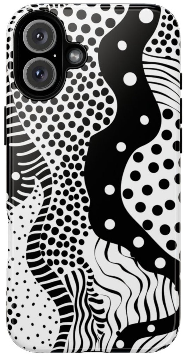 Zwart-Wit Abstract Stippenpatroon – Telefoonhoesje Geschikt voor iPhone 16 Plus