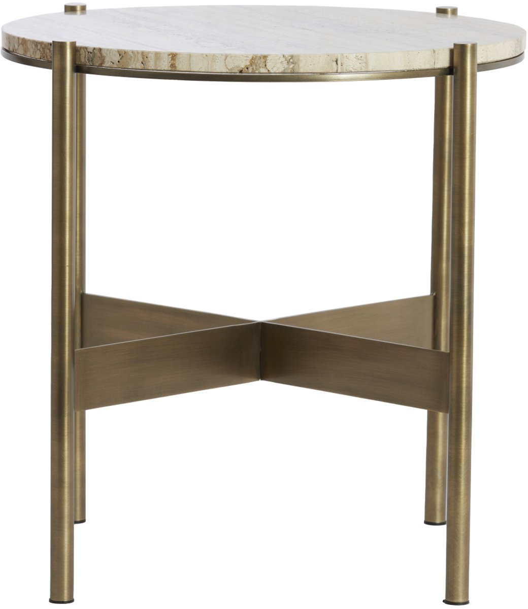 bijzettafel MACAPA antiek brons met crème travertin – Ø47x45 cm