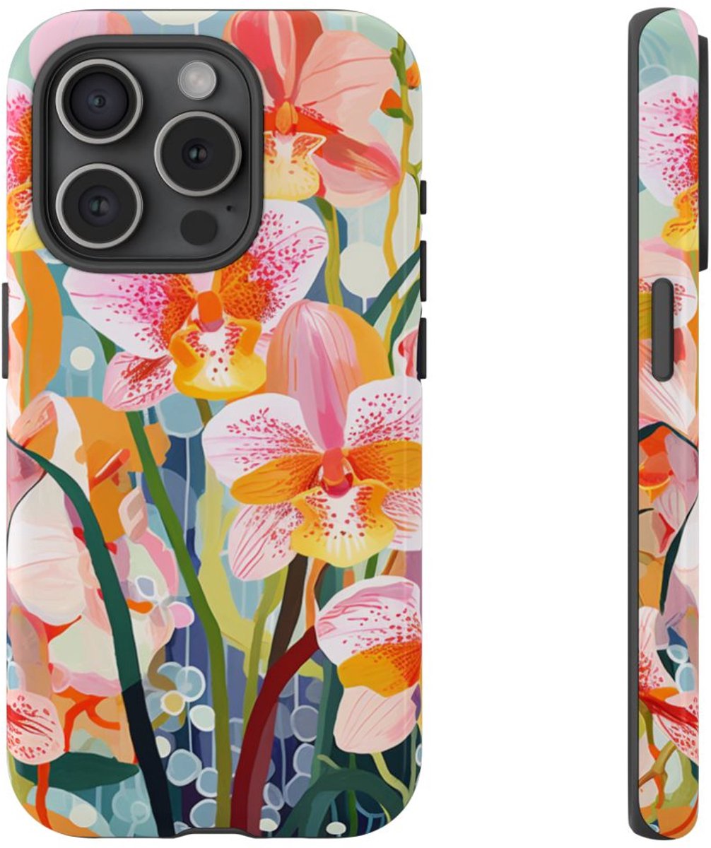 Kleurrijke Orchideeën Illustratie – Telefoonhoesje Geschikt voor iPhone 15 Pro