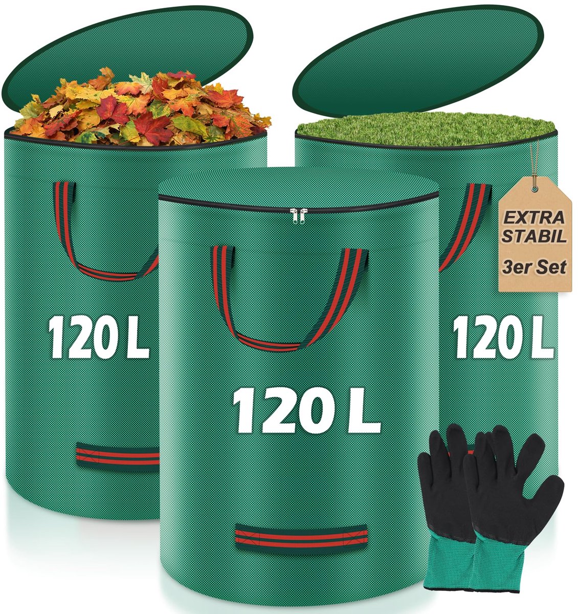 Stabiele Tuinafvalzak met Deksel - 3x 120 liter
