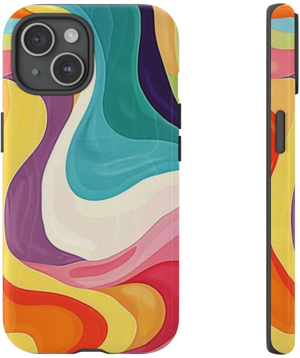 Vrolijk Kleurrijk Abstract Golvenpatroon – Telefoonhoesje Geschikt voor iPhone 15