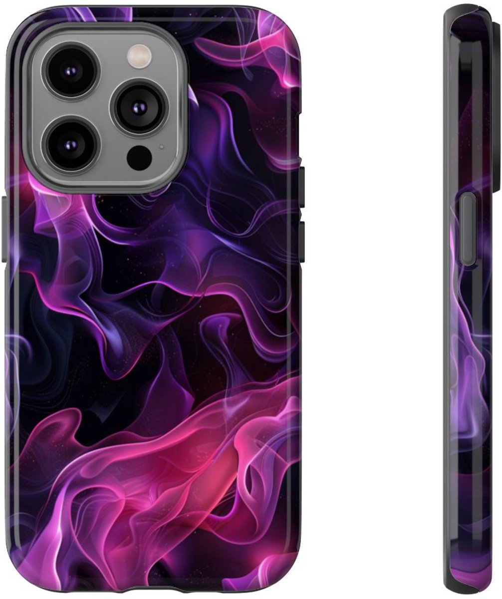 Violette en Roze Abstracte Vlammen – Telefoonhoesje Geschikt voor iPhone 14 Pro