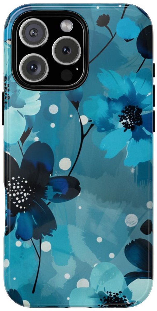 Blauw Bloemenpatroon met Stippen – Telefoonhoesje Geschikt voor iPhone 16 Pro Max