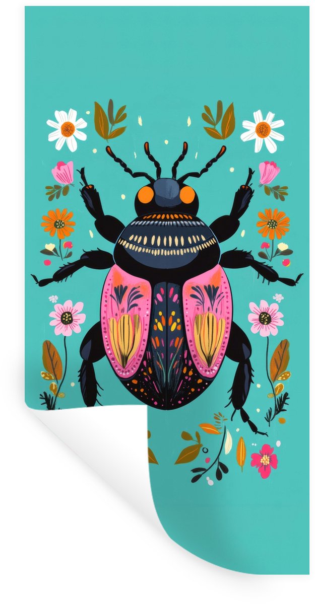 Muurstickers - Sticker Folie - Kever - Bloemmotieven - Turquoise - Bladeren - 40x80 cm - P