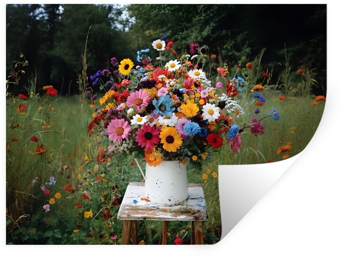 Muurstickers - Sticker Folie - Bloemen - Krukje - Gieter - Veld - 160x120 cm - Plakfolie -