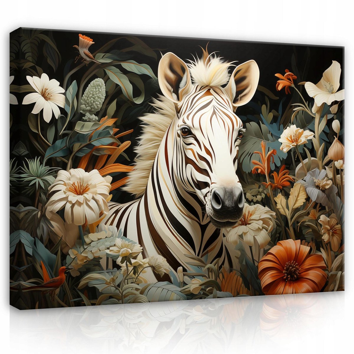 WALLARENA Canvas schilderij - 60x40 cm - Zebra bloemen dieren op canvas voor slaapkamer en woonkamer multikleurig