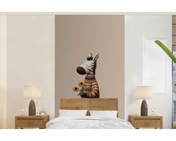 Behang - Fotobehang Zebra - Zonnebloemen - Warm - Breedte 120 cm x hoogte 240 cm