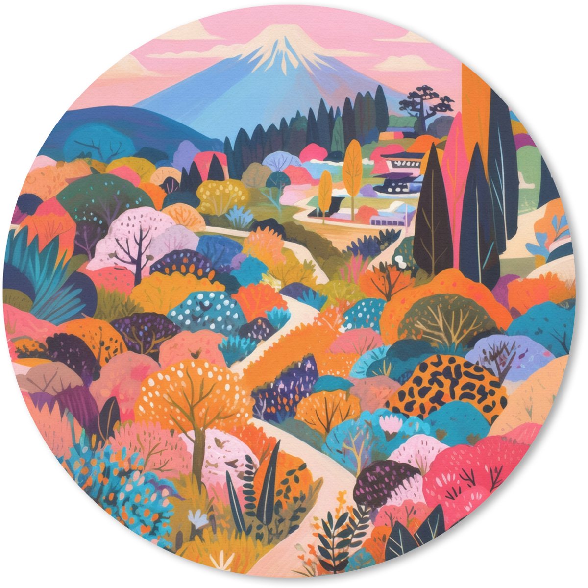 Muismat rond 50x50 cm - Mousepad Witte bergtop - Modern - Kleurrijk - Ronde muismatten