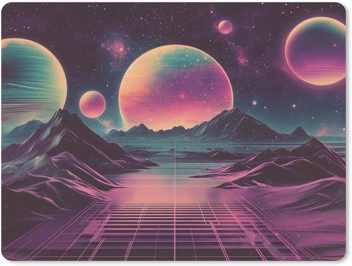 Muismat 23x19 cm - Mousepad Landschap - Planeten - Horizon - Paars - Muismatten