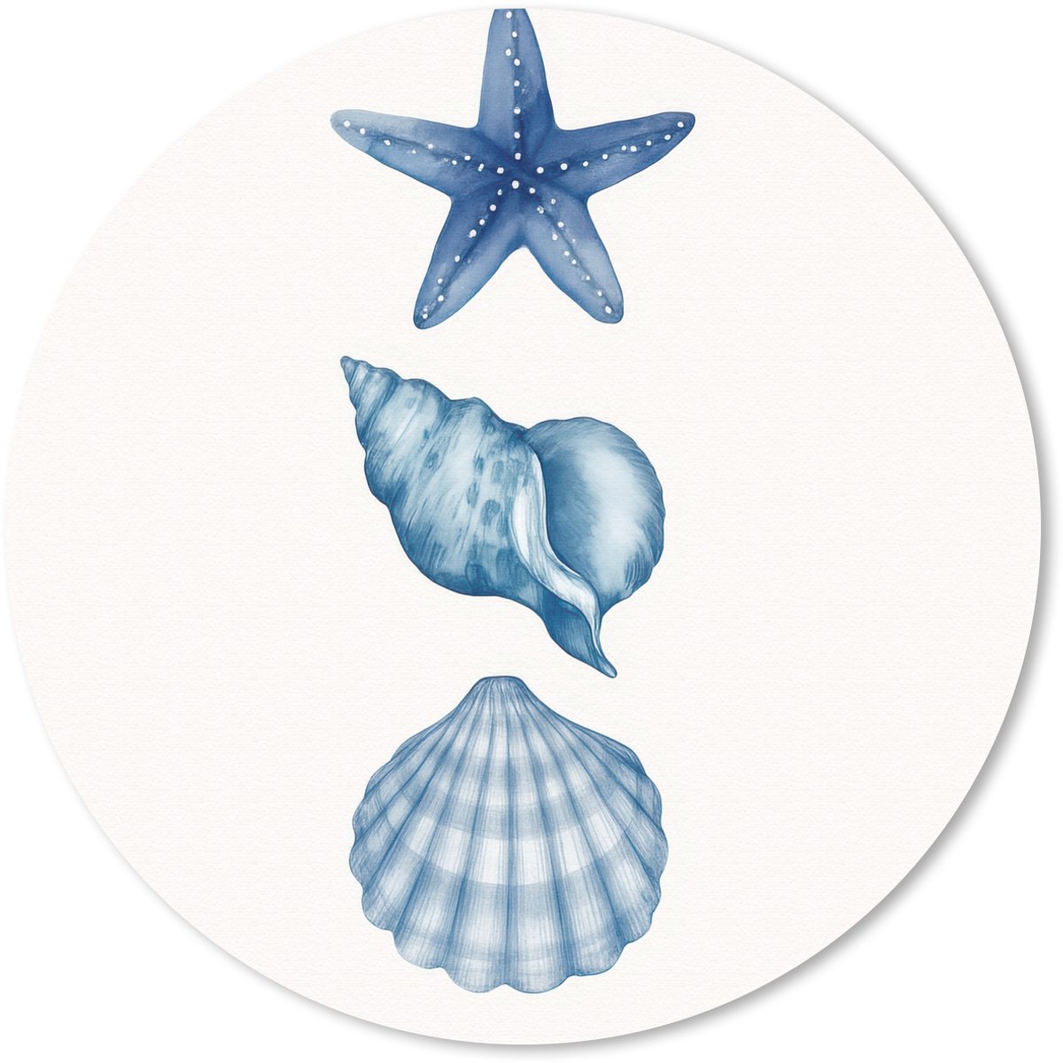 Muismat rond 30x30 cm - Mousepad Zeester - Schelpen - Blauw - Ronde muismatten