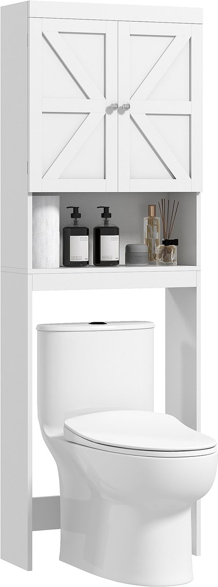 HOMCOM-WC-kast-58,5x23x170cm-MDF-Wit