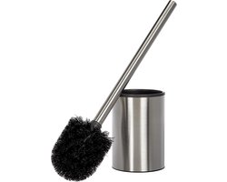 Toiletborstel - Gesatineerd roestvrij staal - Met binnenbak - Gemakkelijk te reinigen - Optimale hygiëne - Inclusief houder - 9 x 9 x 37 cm - Compact en ruimtebesparend - Geschikt voor elke badkamer - Vochtbestendig - Houdt de toiletruimte schoon