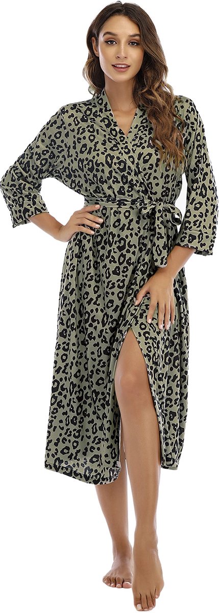 Dames Ochtendjas - Lichtgewicht - Met 3/4 Mouwen en V-hals - Voor Nachtkleding - Maat L