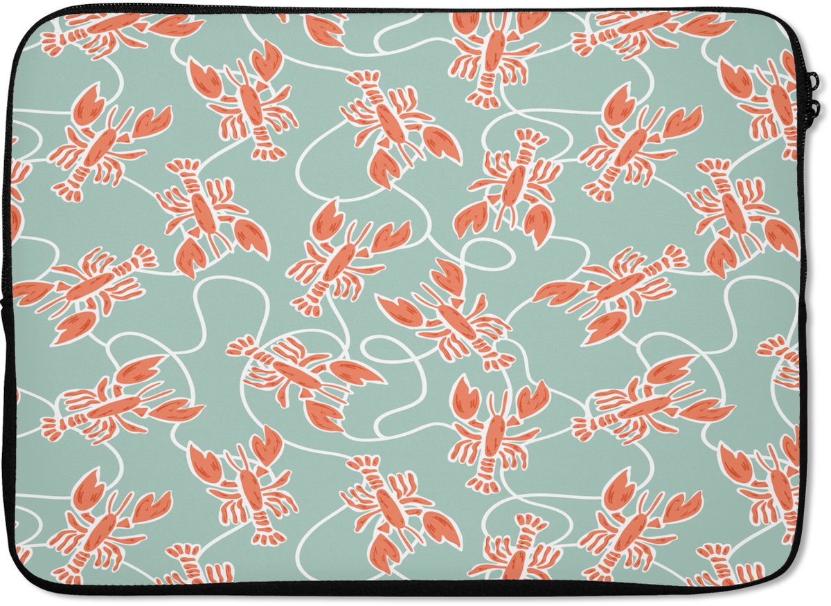 Laptophoes 13 inch - Zee - Kreeft - Groen - Oranje - Laptop sleeve - Binnenmaat 32x22,5 cm - Zwarte achterkant