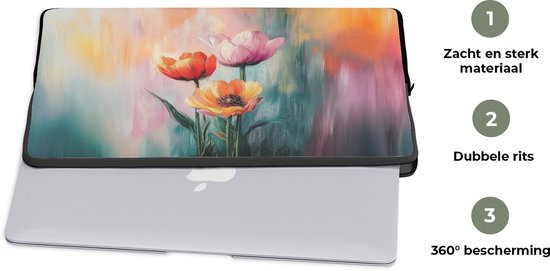 Laptophoes 13 inch - Bloemen - Verfijnde details - Laptop sleeve -...