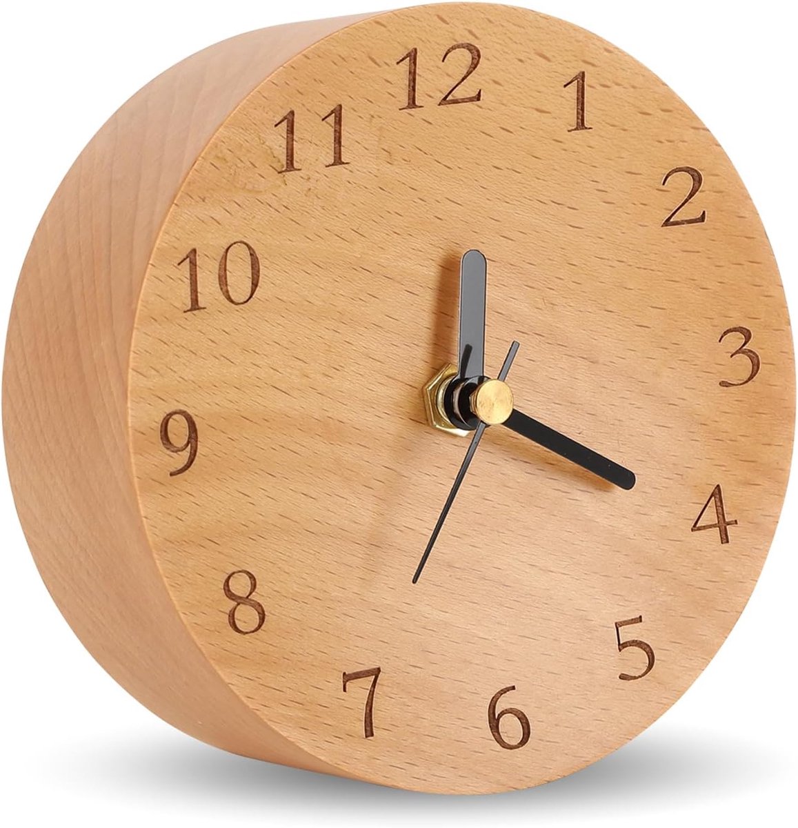 Houten analoge bureauklok, moderne bureau- en plankklok, stille, niet-tikkende, op batteri