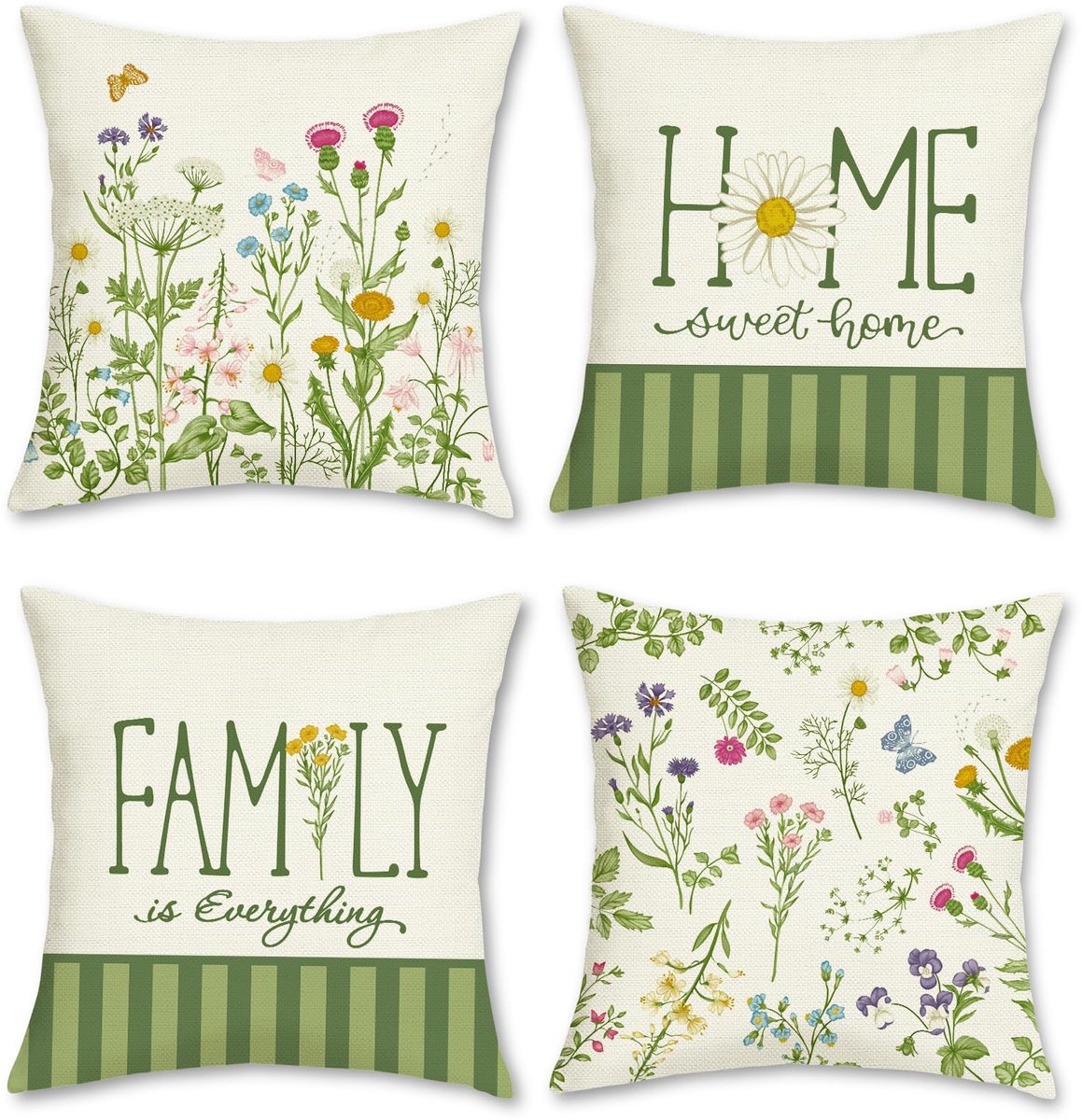 Ibenzoa Set van 4 decoratieve kussenslopen met bloemen- en bladmotief voor tuin en huis, 45 x 45 cm bloemen5