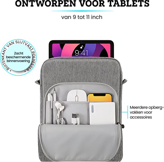 Étui pour tablette Somstyle compatible avec les Tablettes de 9 à 11 pouces - Étui de transport avec bandoulière - Gris clair