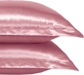 Beauty Silk - Kussenslopen - 60x70 - 2 stuks - Glans Satijn - Roze